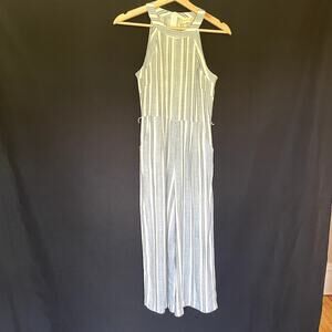 Altar'd State blue white striped jumpsuit halter neckline pockets women's S